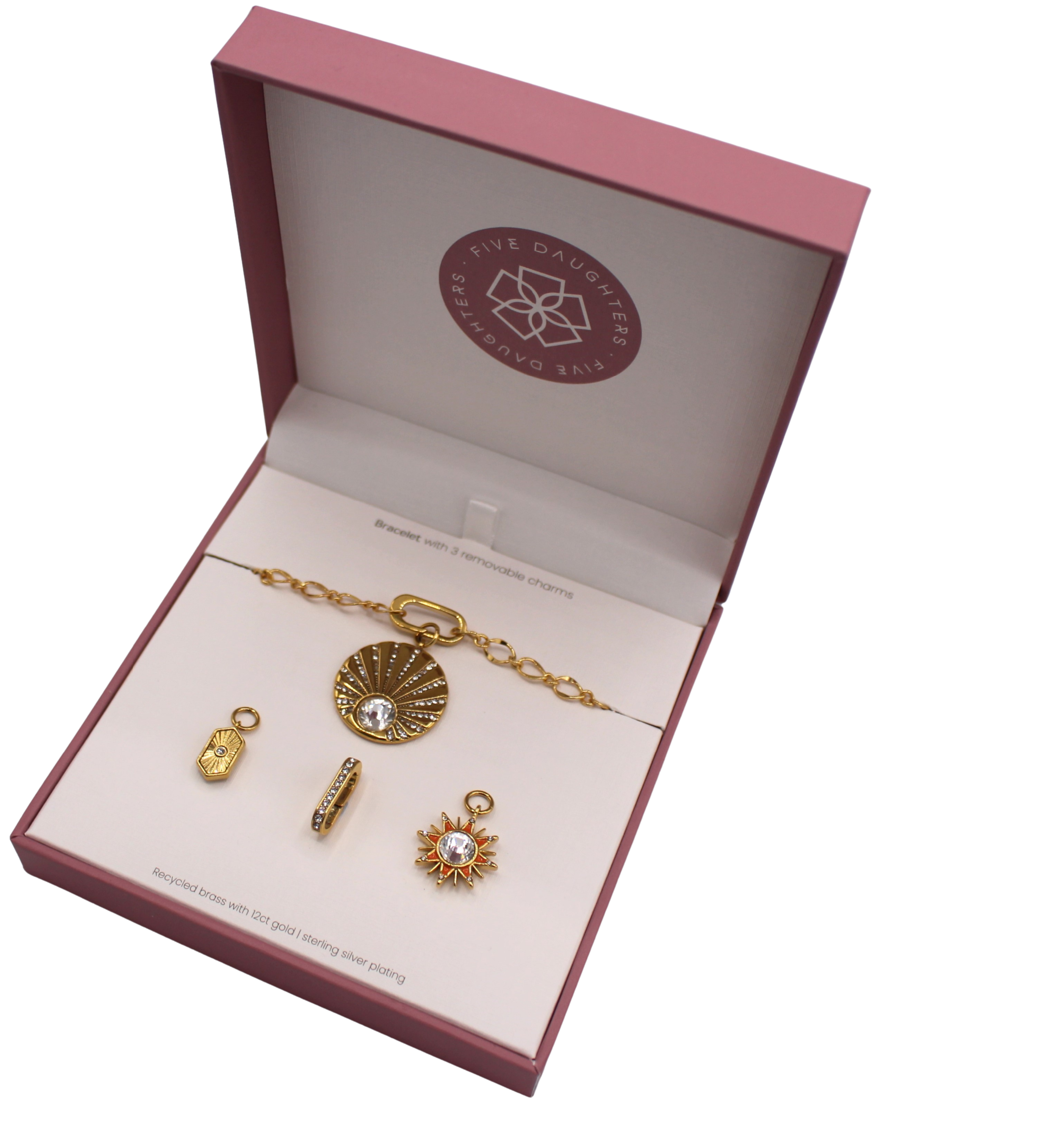 Five Daughters Bracelet and charm set - gold plate