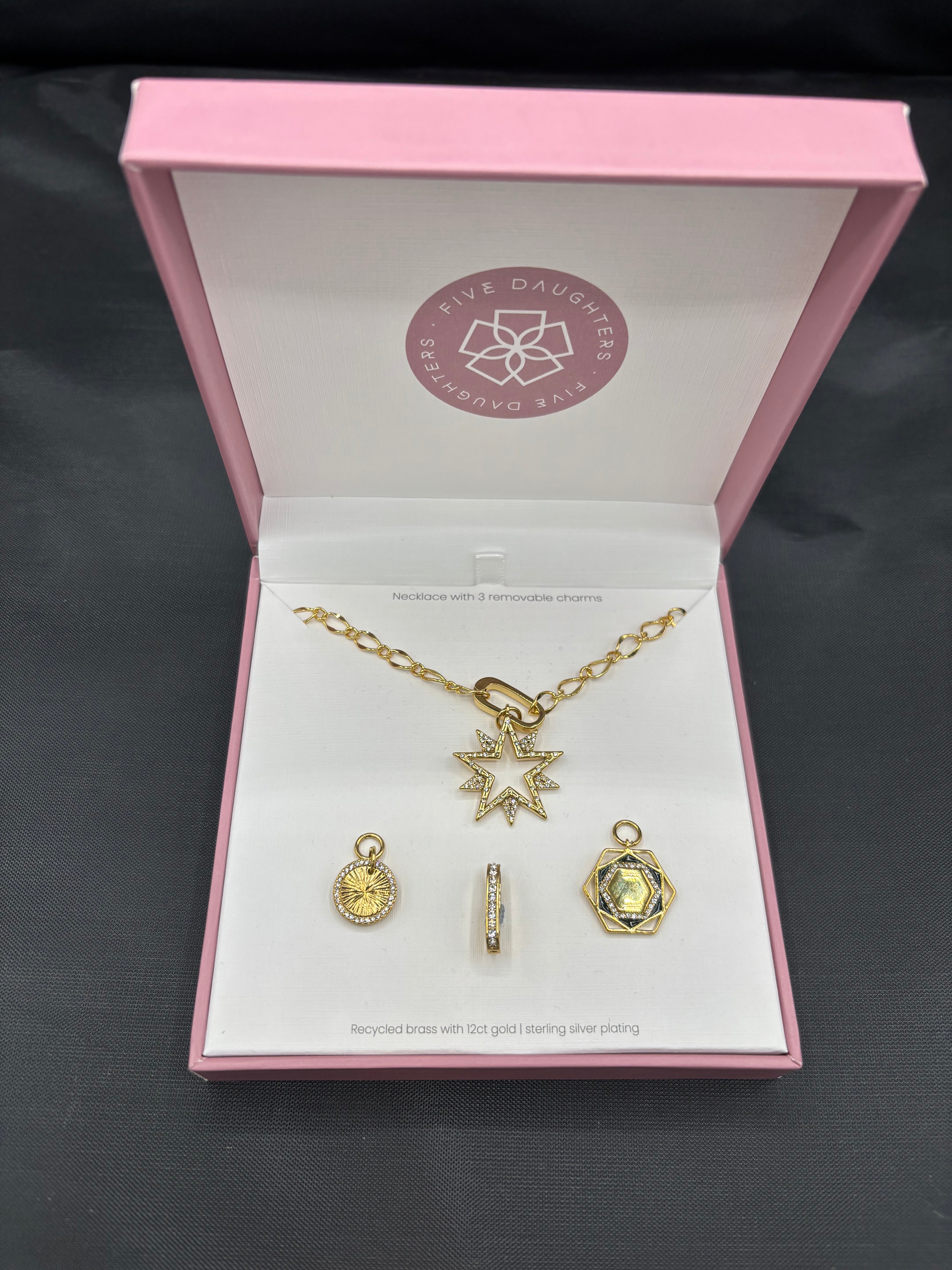 Five Daughters Necklace and charm set - Gold plate