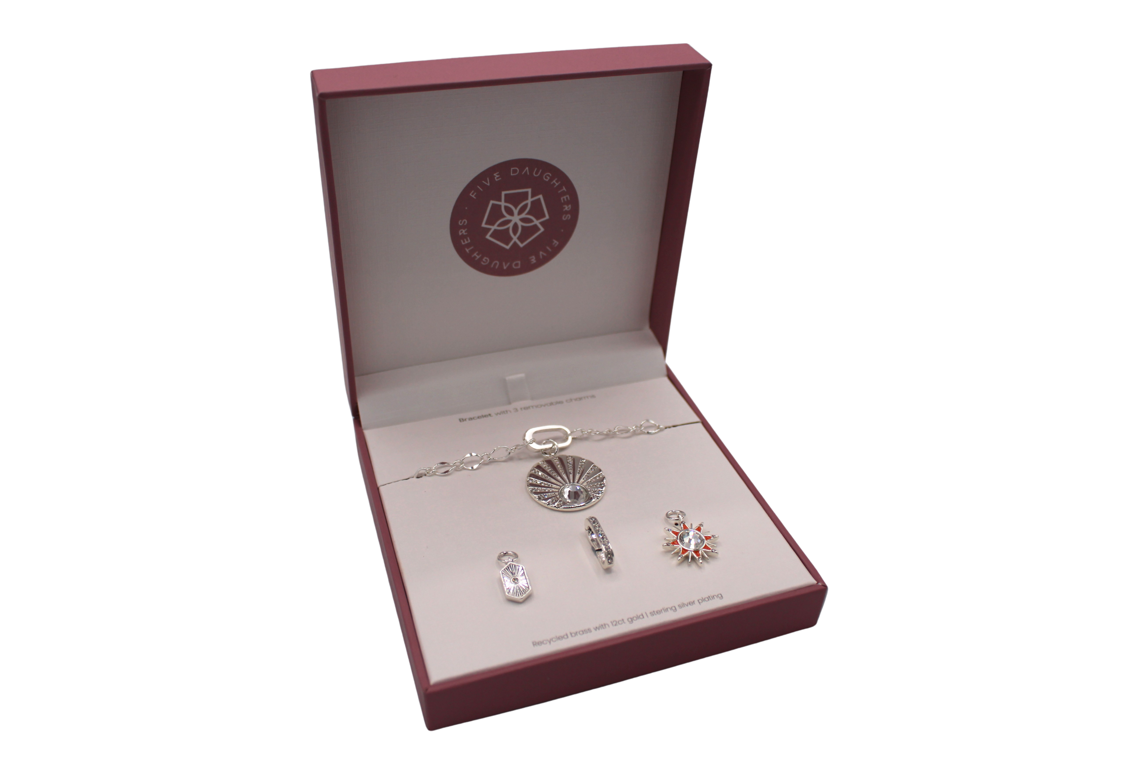 Five Daughters bracelet and charm set - silver plate